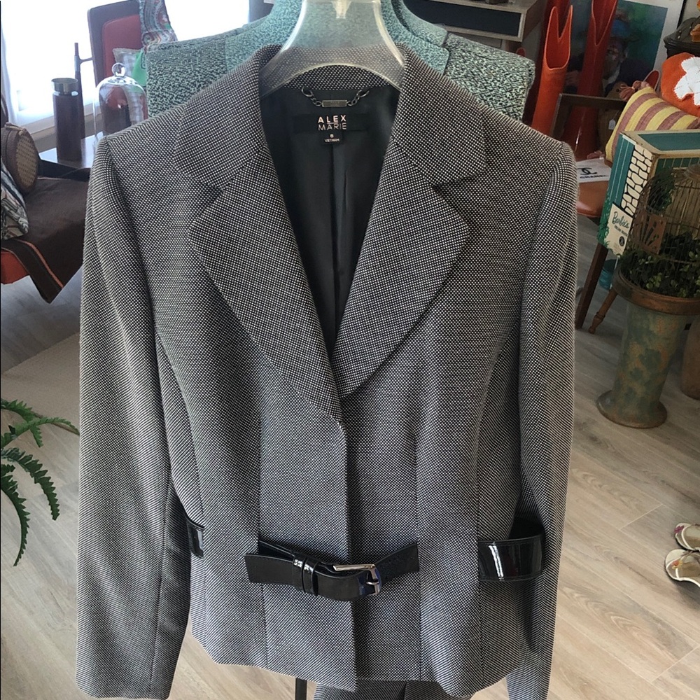 Stylish black and white Alex Marie jacket and skirt-sold as set only